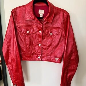 GUESS Women's Vibrant Red Jean Jacket